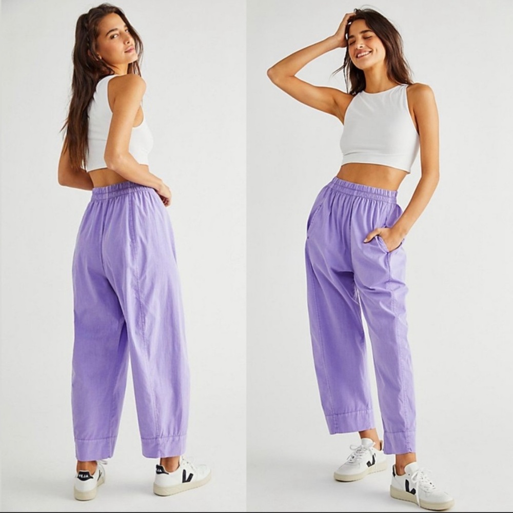 Free People Preppy Poplin Pull-On Pants in Luxe Lilac Lavender sz L